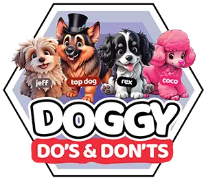 Doggy Dos and Dont Logo featuring the characters: Top Dog, Rex, Jeff and Coco